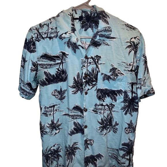 Hawaiian Shirt Small Ocean Breeze Blue Palm Trees Short Sleeve Button Front - Picture 1 of 8